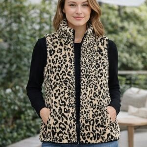 Chaps Est 1978 Leopard Plush Faux Fur Vest Mob Wife, Size Medium
